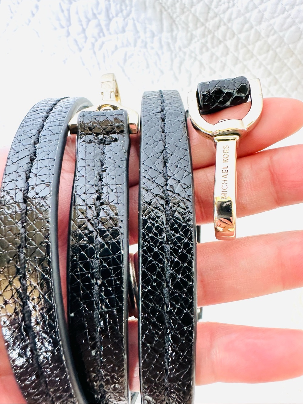 Michael Kors Black Textured Leather Bag Crossbody Strap with Silver-Tone Buckle